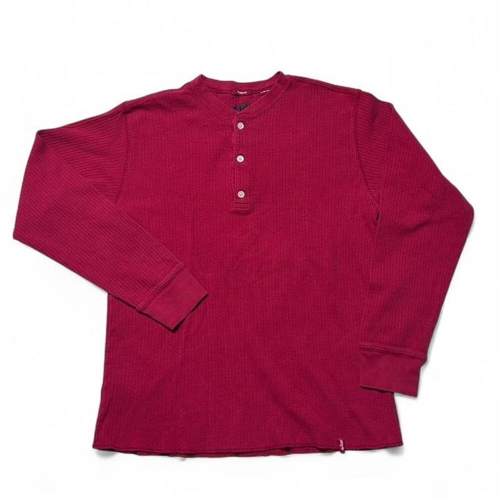 Levi’s Strauss & Co Vintage Y2K Red Thermal Henley Button Shirt Medium